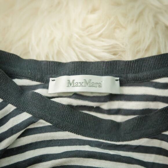 Max Mara Size Small S Gray White Stripe Print Crew Neck Long Sleeve Knit Top - Picture 3 of 5